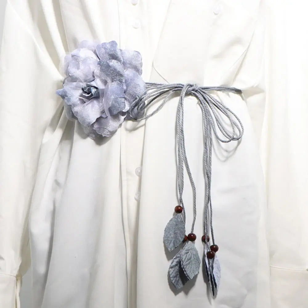 Women Big Flower Decorative Dress Accessories Handmade Bohemian Waistband Tassel Braid Belts Tie Strap Woven Waist Rope