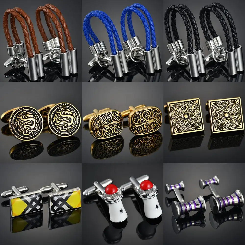 High Qualit Men's Jewelry Cufflinks Luxury Design Leather/Deer/Gold Bar/Fish/Bike Cufflinks French Shirt Gemelos
