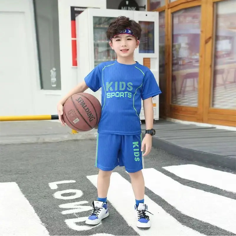 2PCS Kids Sports Children's Sets Quick Drying Sportswear Basketball Clothes Breathable Summer Cloth T-shirt Clothing Boys Girls