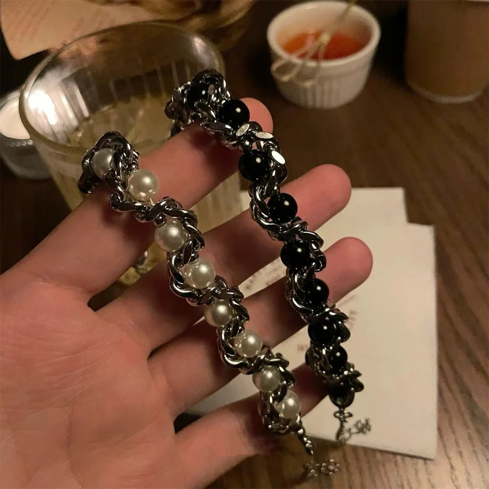 Stainless Steel Beaded Chain Bracelet For Women Men Trend Silver Color Y2K Hip Hop Jewelry Gift Friends Lovers Accessories