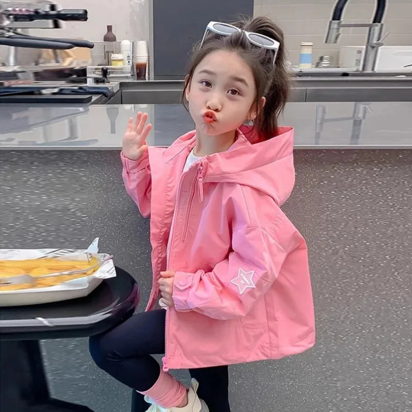 New Girl's Jacket Children Hooded Coats Kids Autumn Fashion Clothes Outerwear Children's Casual 2025 Spring Windbreaker Jackets