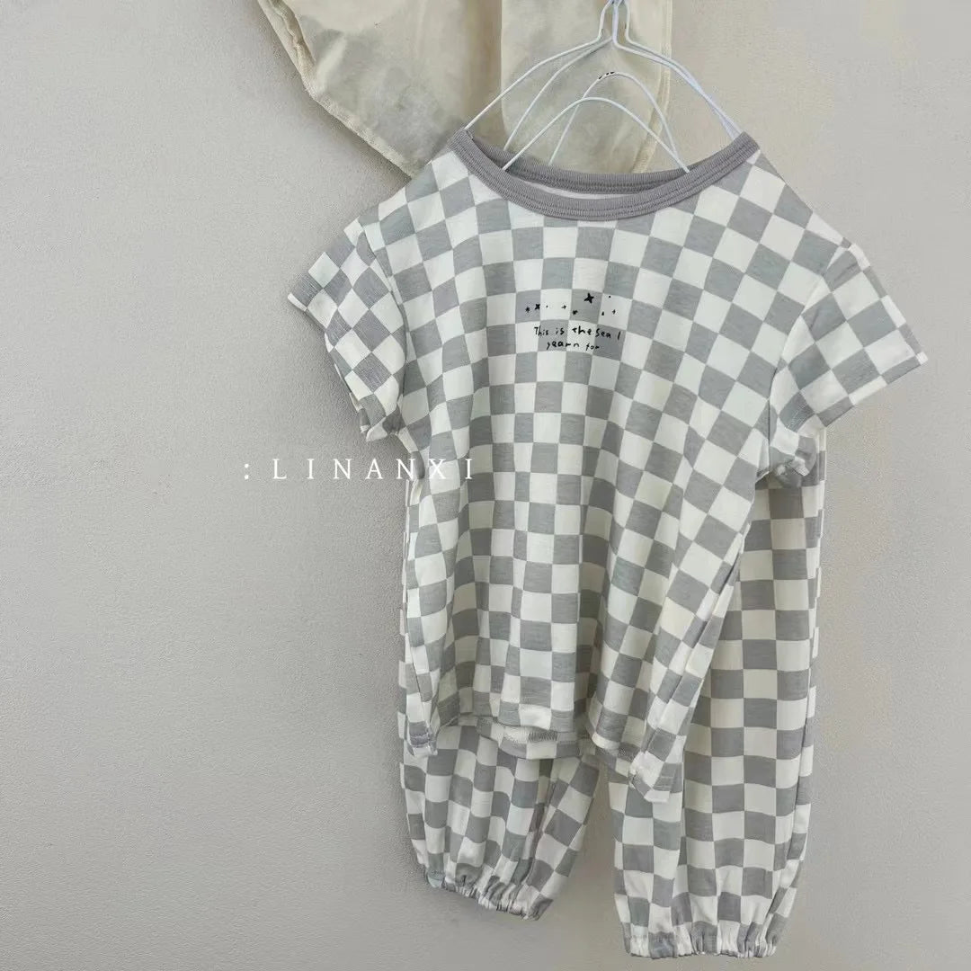 2025 Summer Kids Pajama Sets Home Wear Clothes Children's New Pajamas Knitted Set Cartoon Print Sleepwear Pajama Set