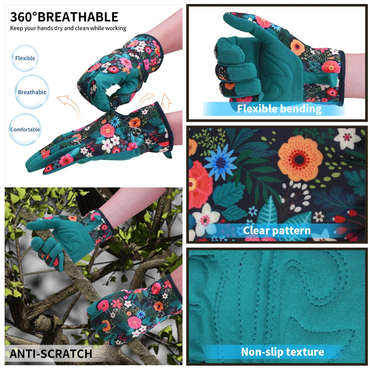 Gardening Gloves for Women Breathable Leather Garden Gloves with Grip Thorn-Proof Puncture-Resistant Work Gloves