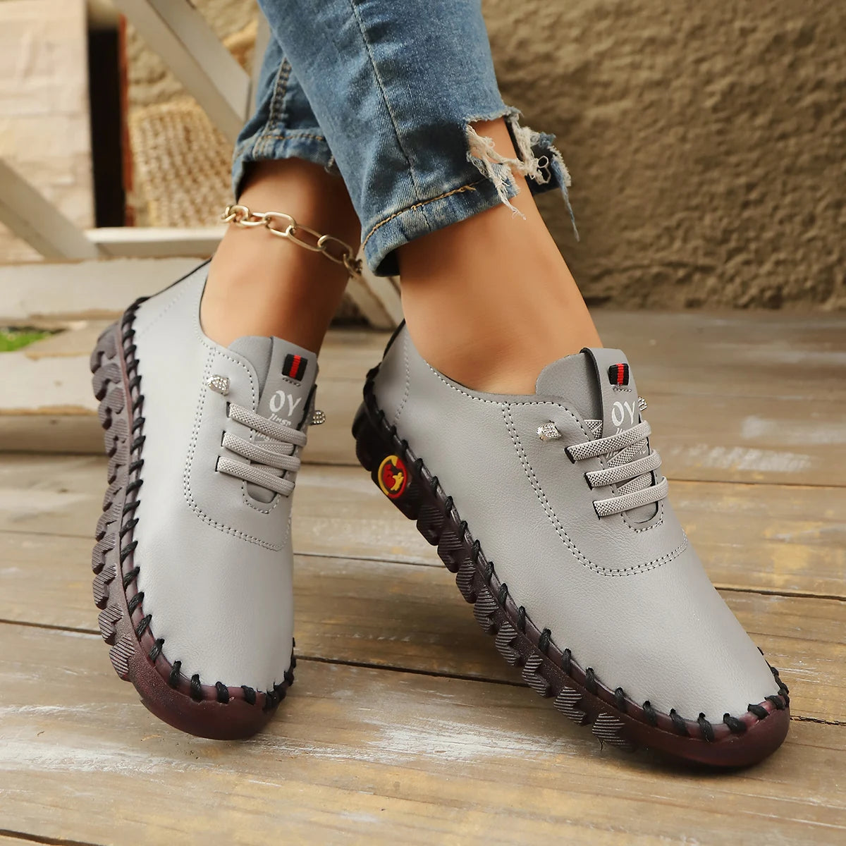 Sneakers Women Shoes Loafers Lace Up Leather Flat New Spring 2025 Casual Comfortable Mom Shoes Mujer Zapatos Chaussure Femme