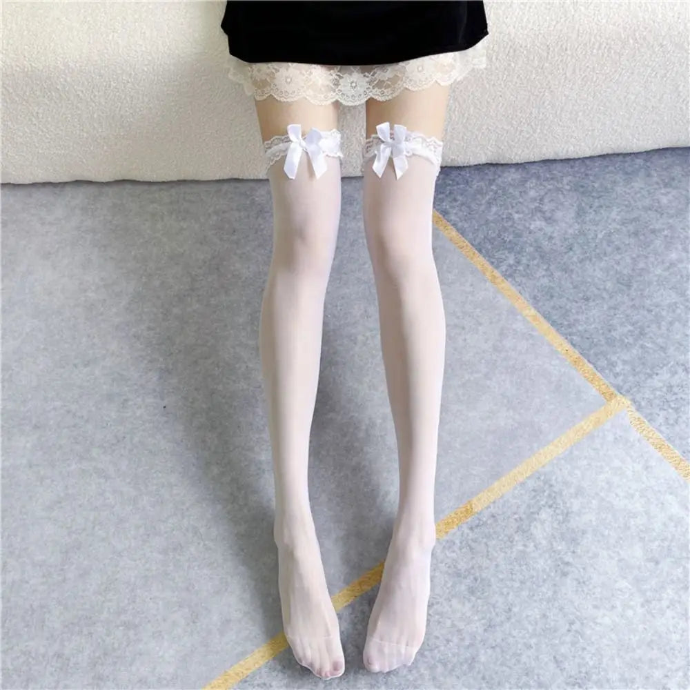 Long Socks Sexy Women Lace Bow Stockings Soft Comfortable Sexy Long Socks Anti-fric Nylon Knee Thigh High Socks Nightclub