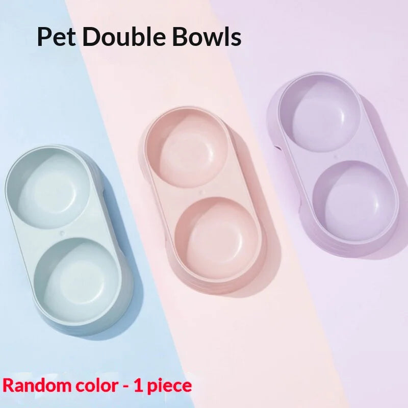 Plastic Pet Double Bowl Feeder PP Material Cat Dog Food Water Feeding Dish Non‑Slip Base Portable Pet Feeder Bowl