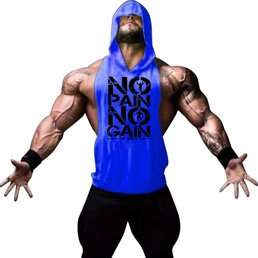 Gym Clothing Mens Bodybuilding Hooded Tank Top Cotton Sleeveless Vest Sweatshirt Fitness Workout Sportswear Tops Male Suspenders