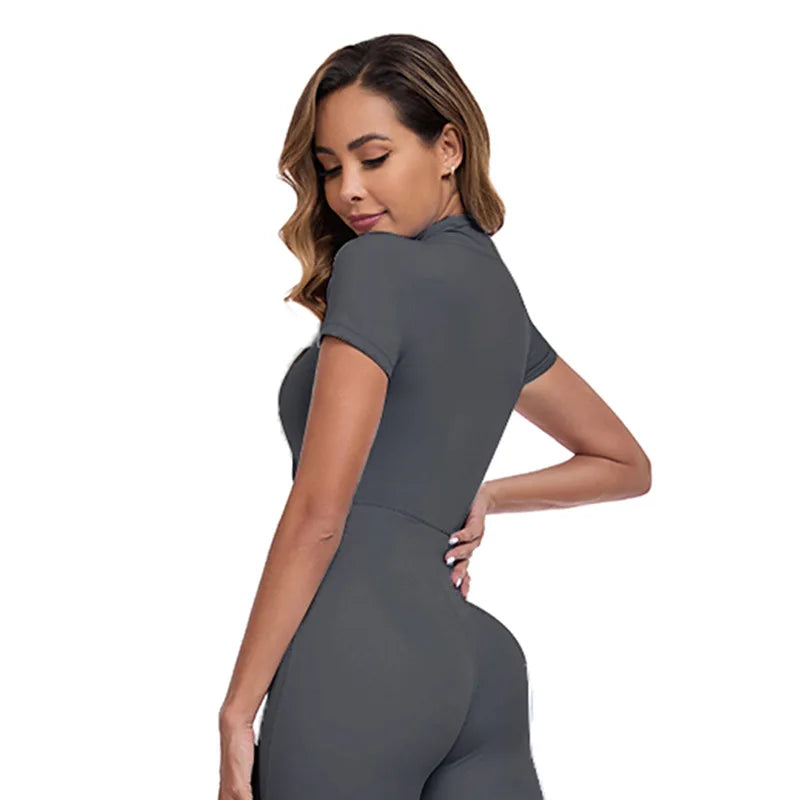 Sports Outdoor Women's Sportswear Cross-Border Summer Thin Women's One-Piece Shapewear with Zipper Shorts Yoga Wear