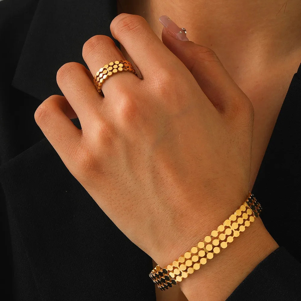 2pc Jewelry Set Bracelet Ring Four-bladed Grass Circular Hollow Bracelets High-end Stainless Steel for Women Man African Jewelry