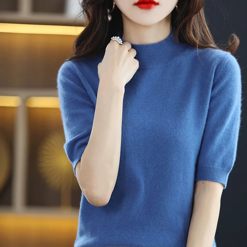 Summer Cashmere Sweater  Women Solid Short Sleeve  Pullovers Jumper Knitted Sweaters