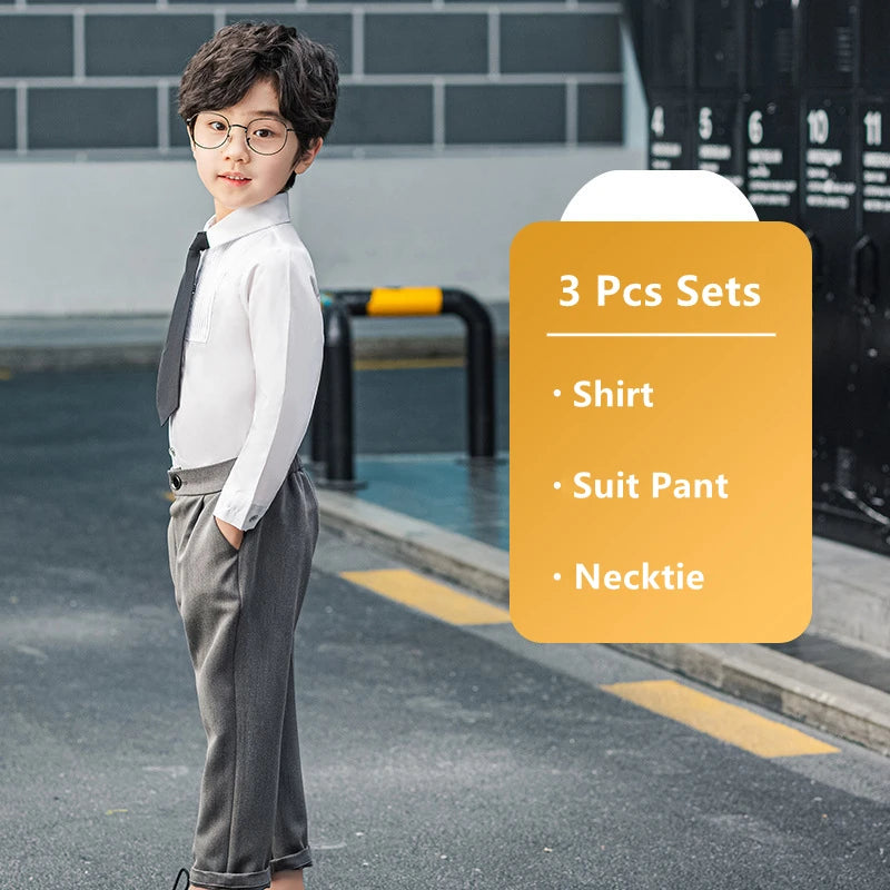 Kids Suit Pant Boys Formal Dress Long Sleeve Shirt Casual Pants Teen Child Solid Color Trousers Baby Toddler Gentlemen Clothes