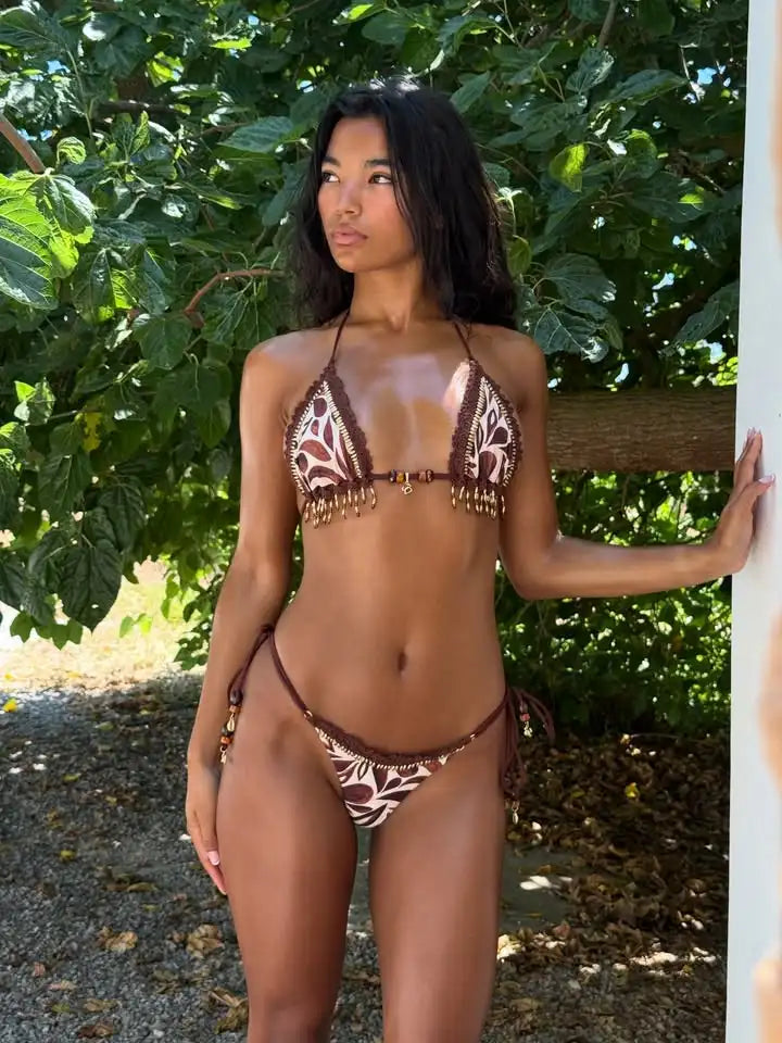 Sexy Bikini Set Boho Tribal Print with Tassel Details Perfect for Pool Parties Summer Getaways Poolside Glamour