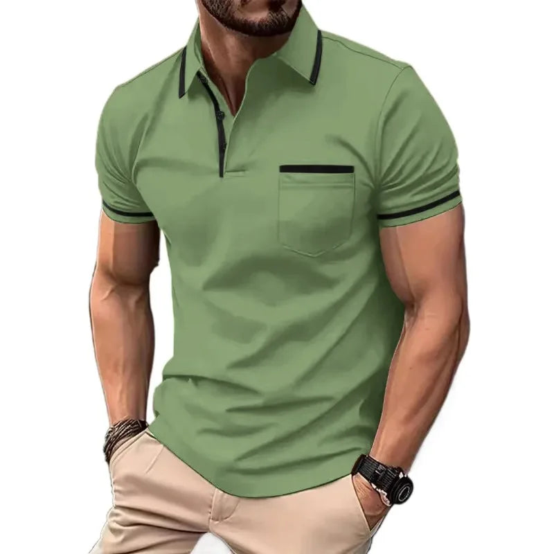 Mens Quarter Zip Polo Breathable Shirts Casual Classic Short Sleeve Contrast Collar Polo T Shirts Lightweight Pockets Streetwear