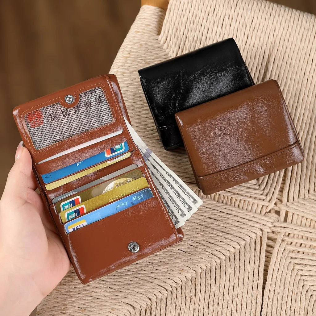 Men Wallet Short PU Leather Trifold Card Holder Vintage Male Purse with ID Window Cash Pocket Slim Casual Money Clip Billfold