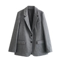 DUOPERI Women Fashion With Pockets Striped Single Breasted Blazer Notched Neck Long Sleeves Female Chic Lady Outfits