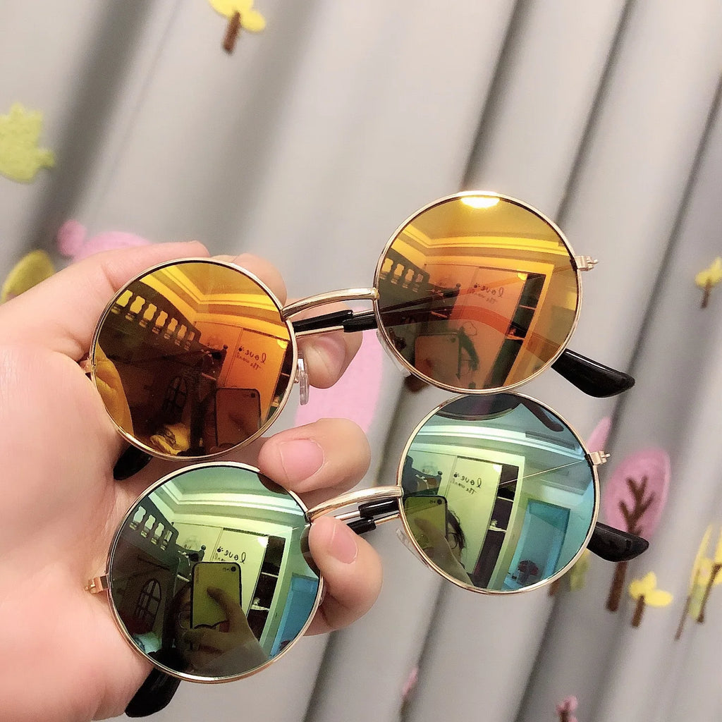 Round Kids Sunglasses Metal Frame Vintage Boys Girls Punk Glasses UV400 Eyeglasses Children 2-8 Years Old Visor Mirror Eyewear