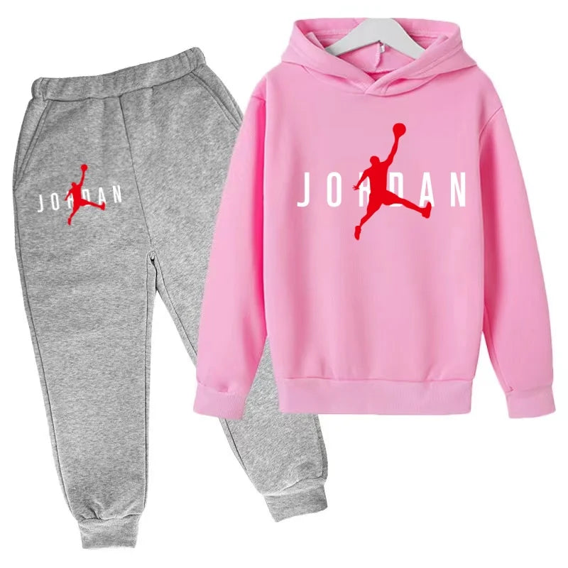Kids Clothes Hoodie Basketball Letters Pullover Boy Girl 3-12Years Blue Sweatshirt+Black Pants Charming Leisure Brand Sports Set