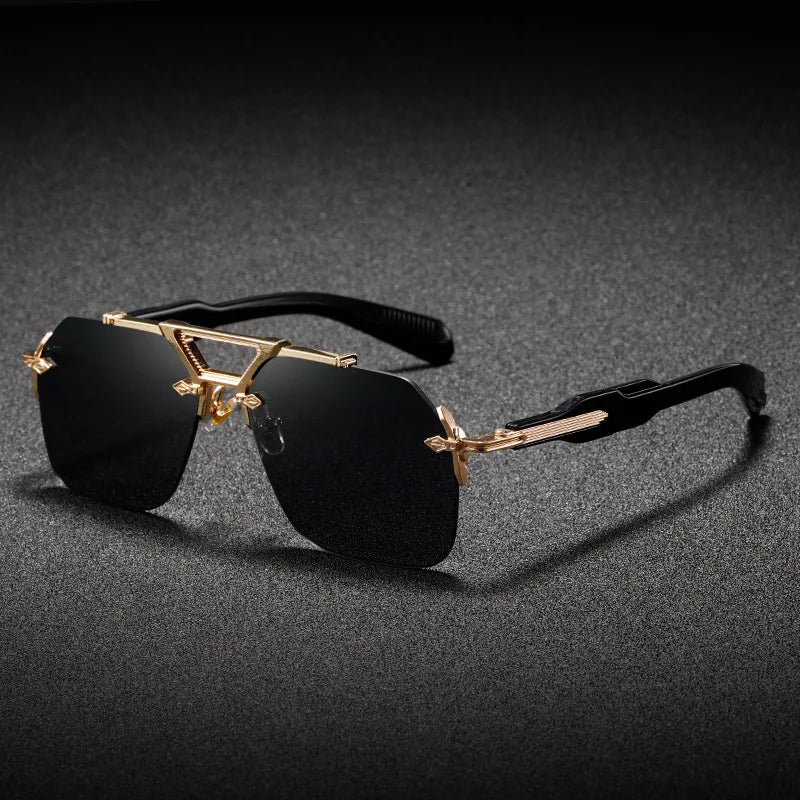 New Man Sunglasses Steampunk Double Girder Design Frameless Pilot Eyewear UV Protection Retro Protective Glasses