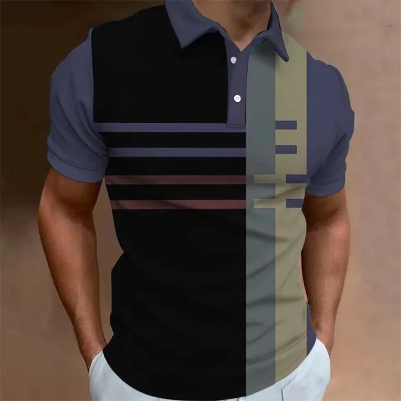 3D Printed Stripe Geometry Polo Shirt For Men Color Block Pattern Tees Summer Street Loose Short Sleeve Tops Lapel T-Shirts