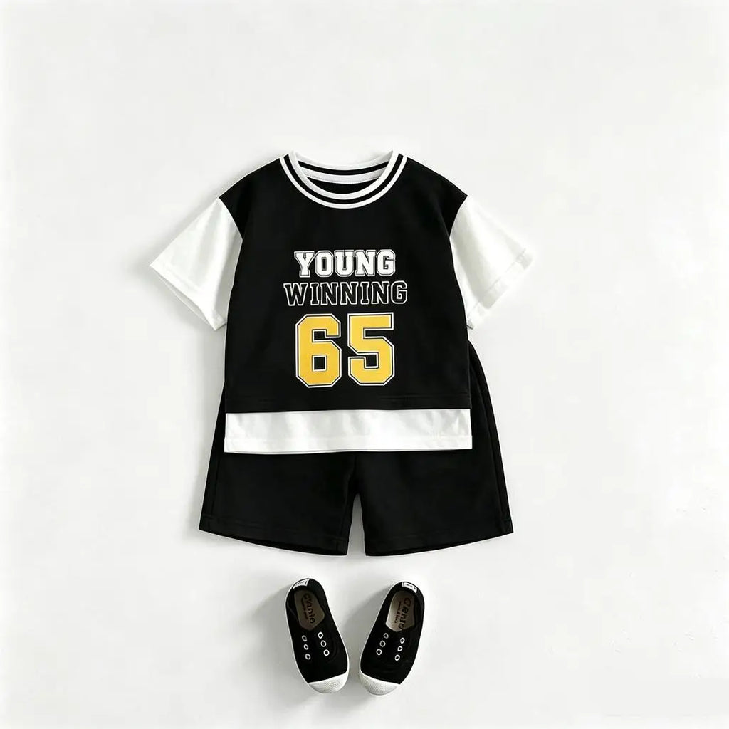 2026 Summer Child Sports Wear Short-sleeved Outfits Fashion Casual Clothing Round Neck TShirt+Shorts Kids New Two Piece Set