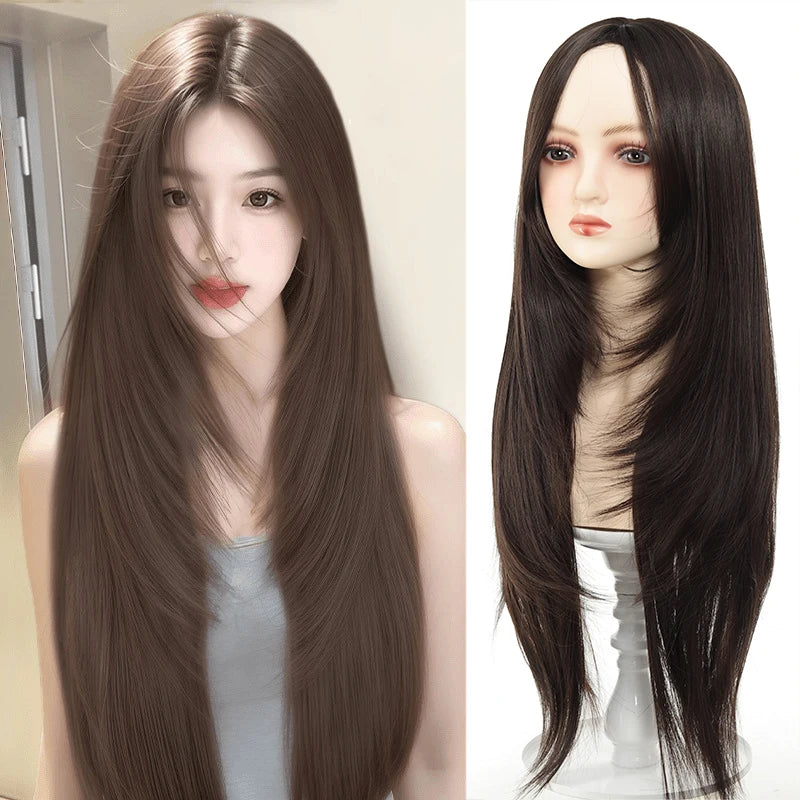The Woman with a Wig Has a One-Cut Gradient Rainbow-Colored Bob Hairstyle, a Full Head Cover, and Short Collarbone Hair