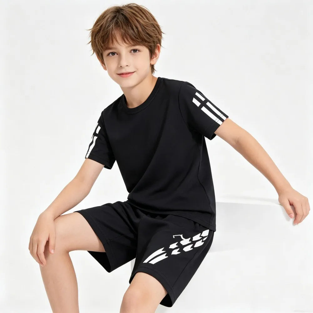 Boys Sportswear Summer Sets Kids Toddler 1 2 3 4 5 6 7 8 9 10 11 12 Years 2026 Mesh Stripes Teen Sports Ouifits Short Track Suit