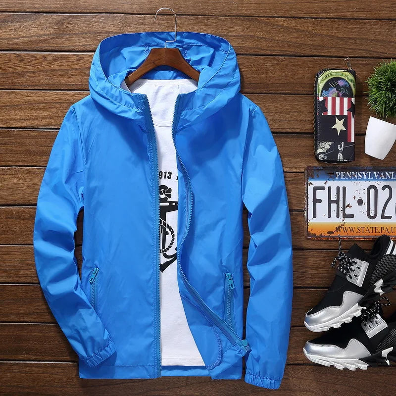 Plus Size 6XL 7XL New Spring Summer Bomber Jacket Men Women Casual Solid Windbreaker Zipper Thin Hooded Coat Outwear Male Jacket