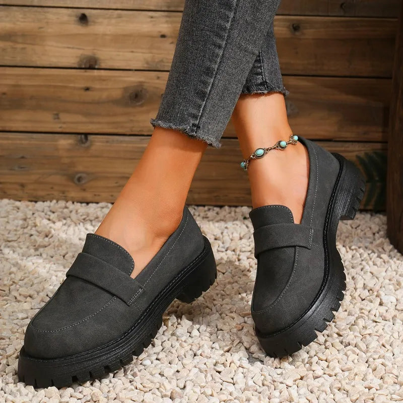 Women Thick Sole Loafers Ladies Shoes Slip on Flats Round Toe Platform Footwear Ladies All‑Season Fashion Female Shoes Women's