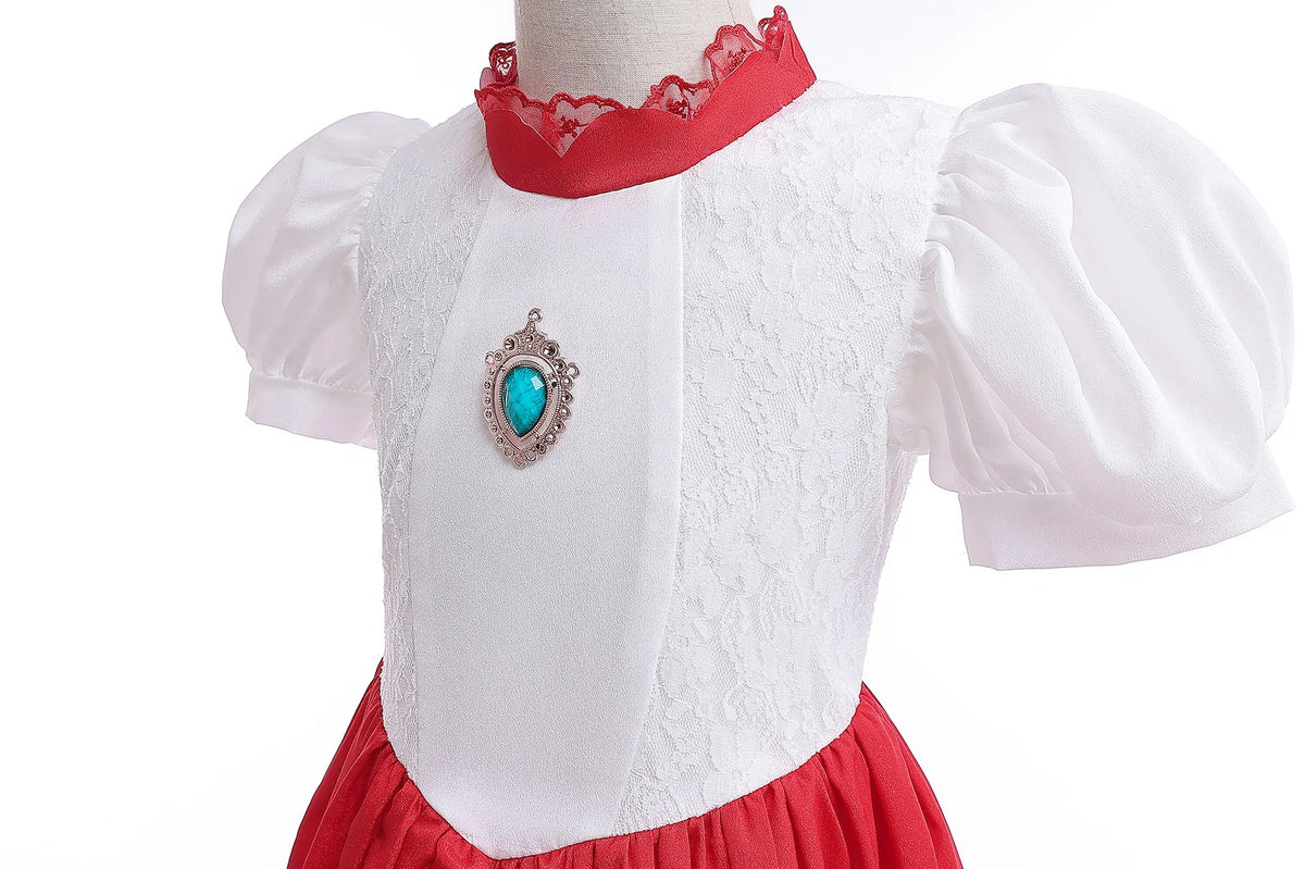 Kid White Peach Costume Princess Costume Plumber Adventure Girls Cosplay Apparel Halloween Video Game Victory Bonus Lolita Dress