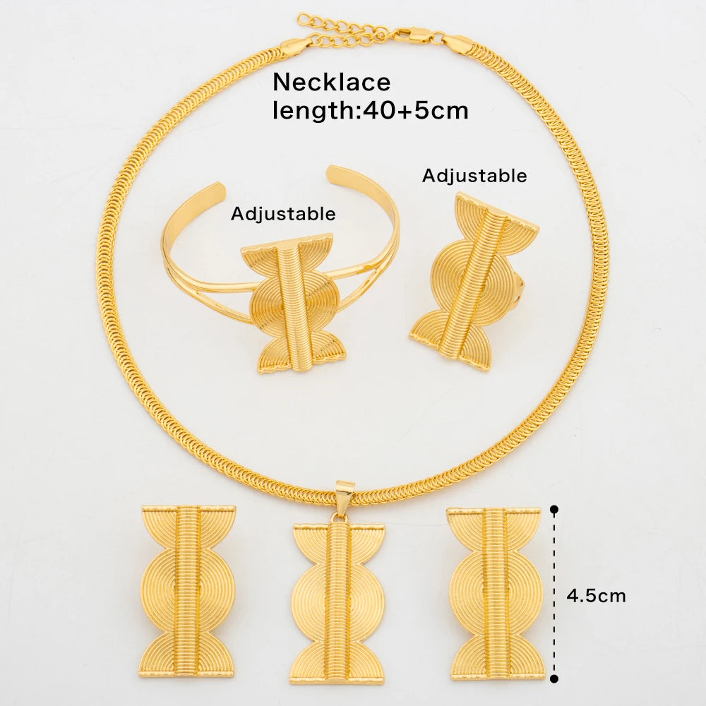 African Jewelry Set for Women 18k Gold Plated Pendant Necklace with Bangle Ring Dubai Earrings Bridal Jewellery Gifts Accessory