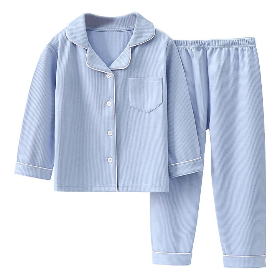 New Winter Kids Flannel Pyjamas Sets Warm Velvet Sleepwear Solid Color Long Sleeve Tops Pants Boys Girls PJs Casual Clothes