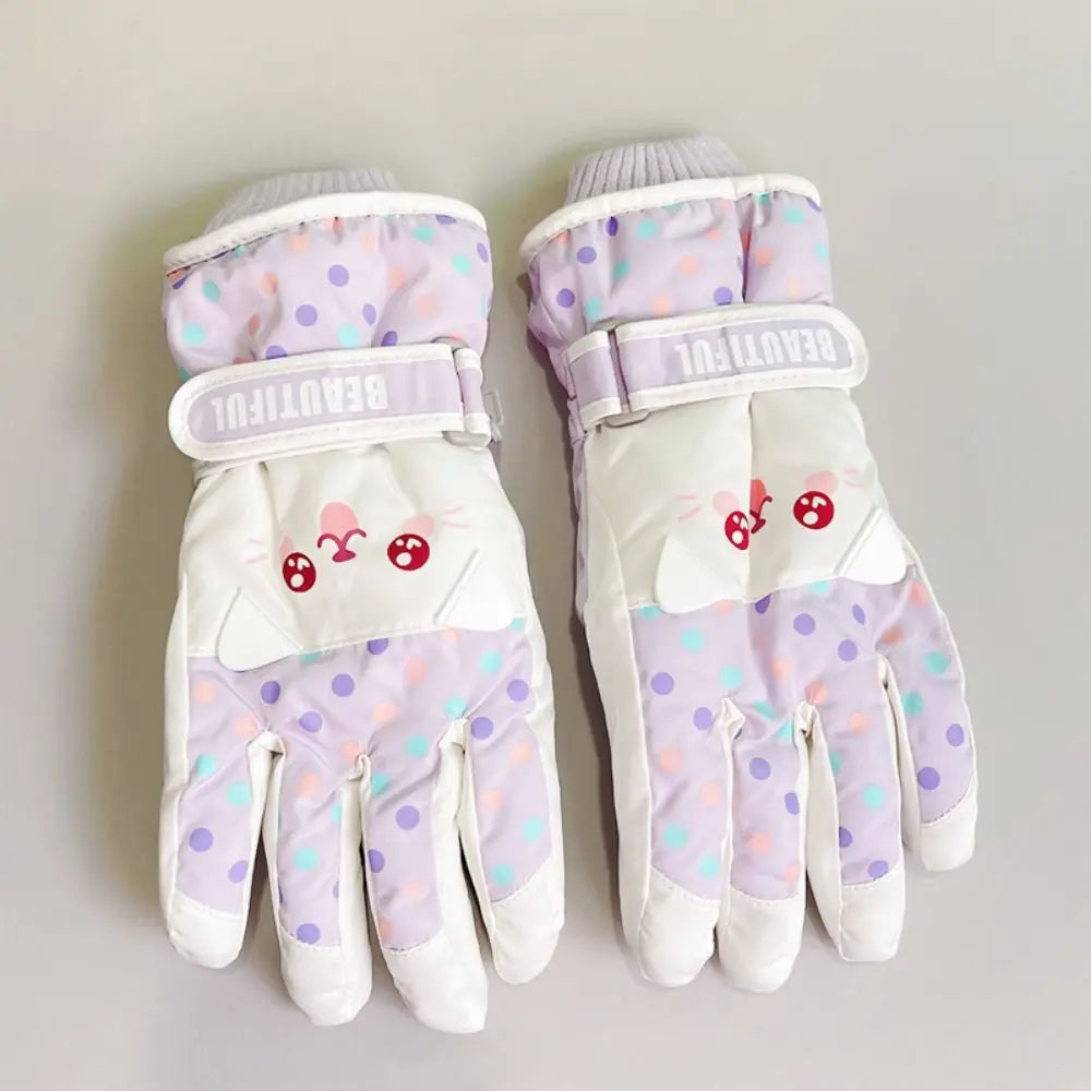 Kawaii Cartoon Children Ski Gloves Full Finger Riding Kids Snowboard Gloves Keep Warm Thicken Girls Skiing Gloves Boys/girls