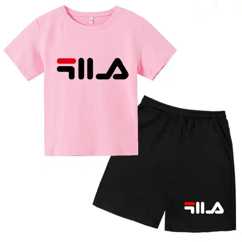 Summer Kids Letter Print 2PCS Outfits Casual Short Sleeve T-Shirt & Shorts Set Sports Tracksuit for Boys Girls 3-12Y