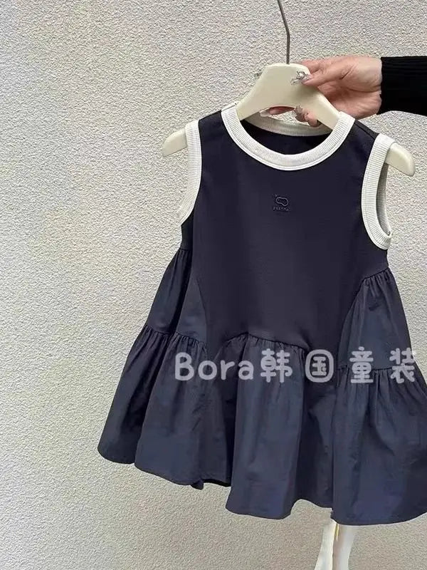 Children's Dress Girls Vest New Summer Baby Fashionable Style Little Girl High-grade Splicing Sleeveless Dress Loungewear Outfit