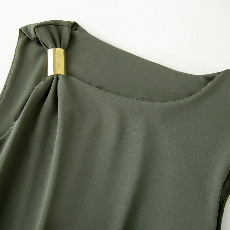 HXAO Green Women's Dress Sleeveless Black Midi Dress Ruched Party Long Dresses 2025 Woman Bodycon Summer Holiday Dresses 088