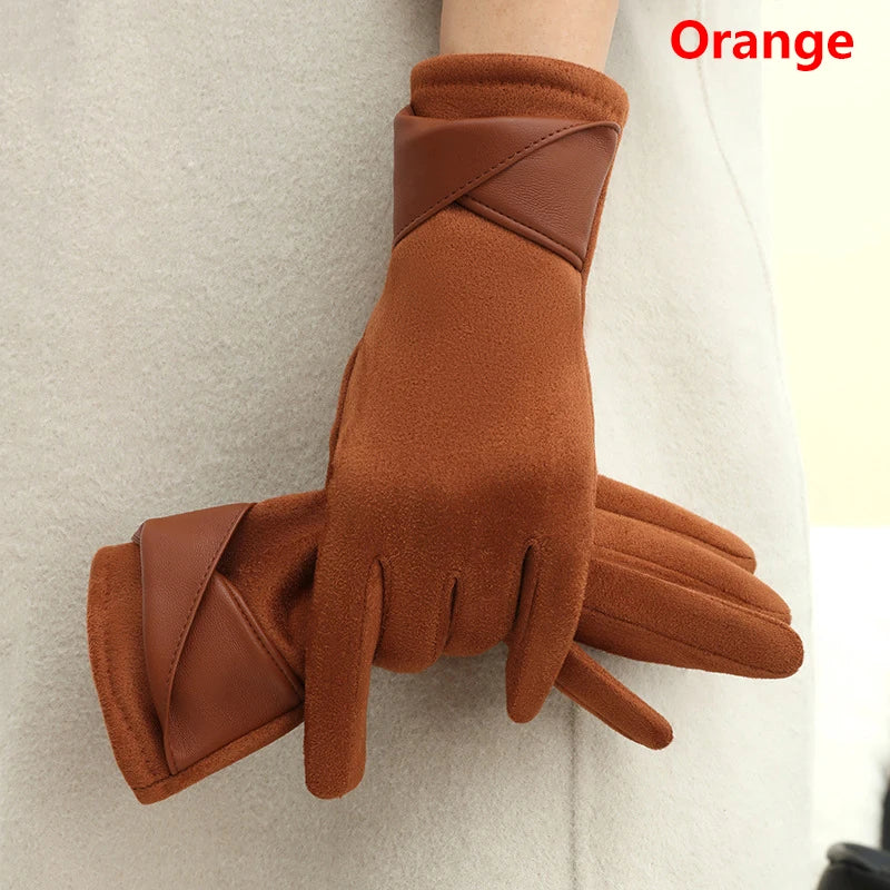 1 Pair Suede Gloves For Women Winter Velvet Gloves Elegant Touch Screen Gloves Riding Driving Keep Warm Outdoor Christmas Gift