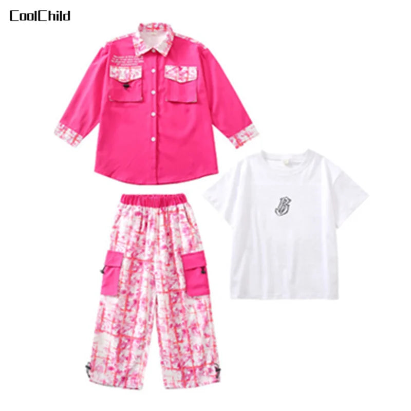 Hip Hop Girls Street Dance Jacket Contrast Cargo Pants Boys Shirt Joggers Clothes Set Kids Streetwear Child Jazz Costumes Outfit
