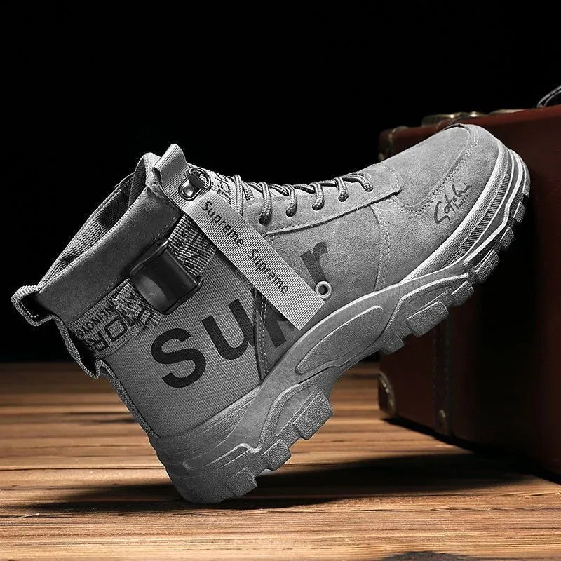 Fashion Men's Boots High-top Tooling Men's Ankle Boots designer Motorcycle Boots comfortable Leather Shoes Male Big Size 39-44