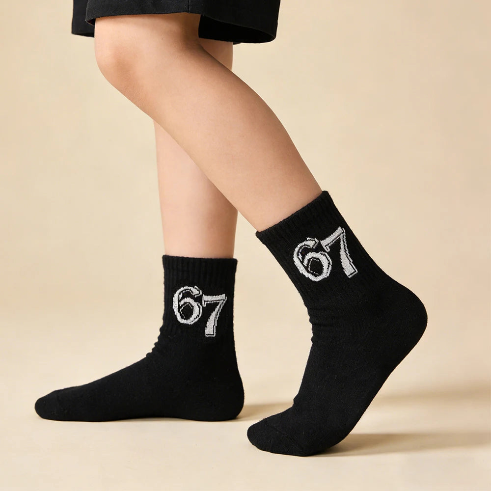 Kids' Basketball Socks 3-Pairs, Sporty Style with Number 67 Pattern, Breathable & Comfortable, Daily Wear, Ideal Birthday Gift f
