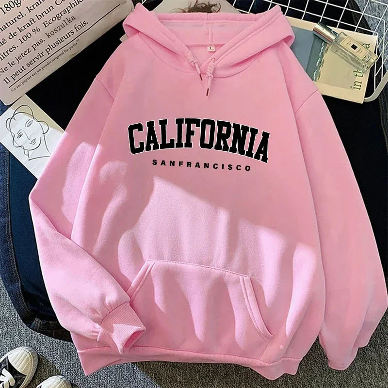 California Fashion Sweatshirts for Woman Fall Winter Daily Casual Sporty Hooded Long Sleeve Pullover Home Outdoor Comfort Hoodie