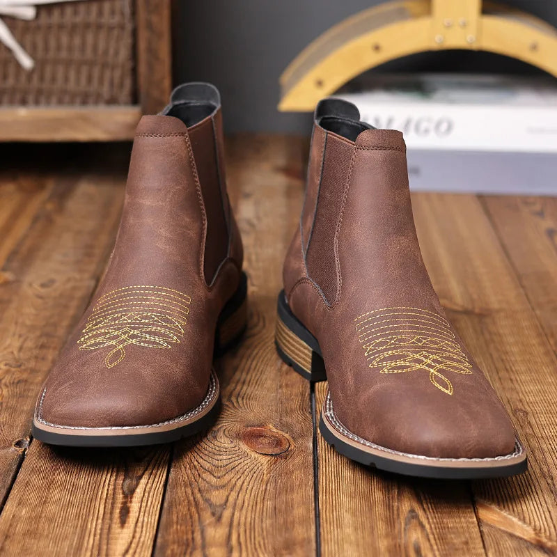 Men's Boots Classic Black Chelsea Boots Luxury Pointed Leather Booties Thick Heel Business Dress Boots for Men Botas Para Hombre