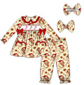 Hot Sale Boutique Children's Set Long Sleeve Elastic Bow Girls and Boys Long Sleeve Pajamas Set Candy Biscuit Print Children Set