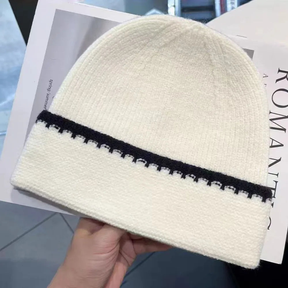 Women's Fashion Ear Protection Warm Knitted Hat Simple Trendy Full Coverage Beanies Versatile Cold Hat Autumn Winter Outdoor