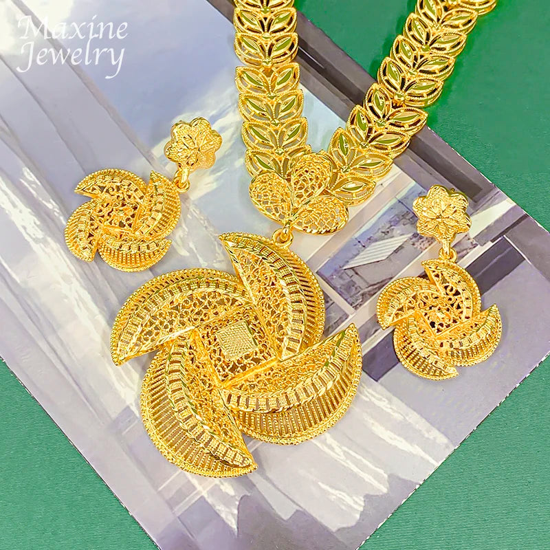 Original Design Unique Dubai 18K Gold Plated Jewelry Set for Women Golden Jewellery Necklace Earrings Bridal Party Wedding Gifts