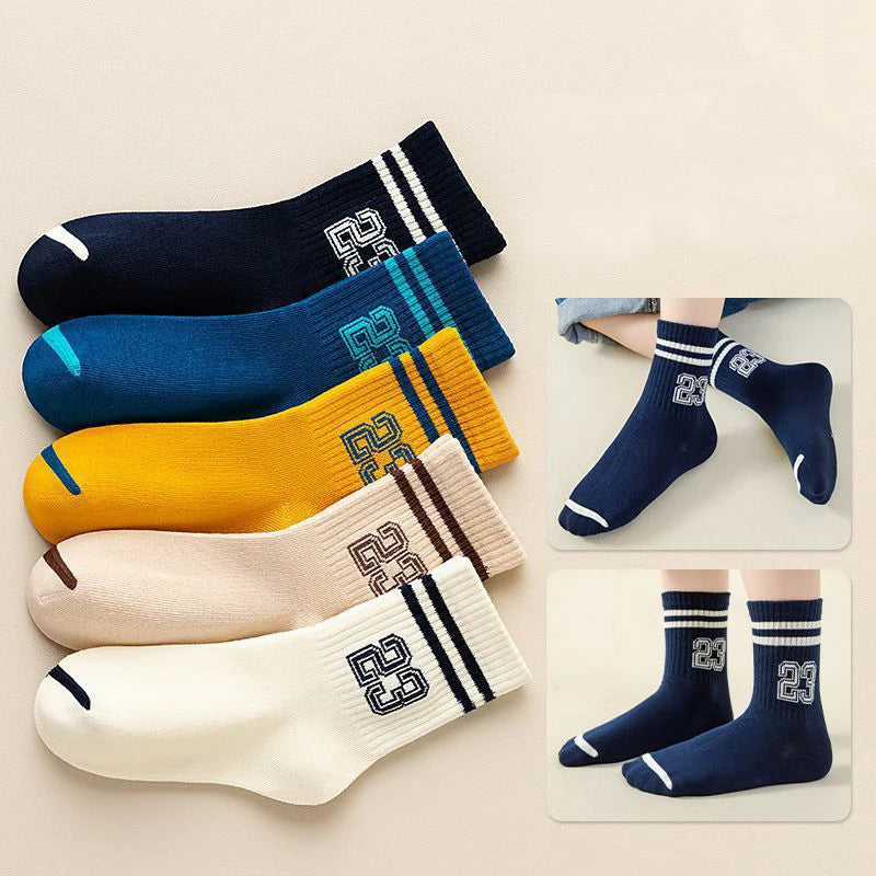 5 Pairs Kids Boys Girls Socks Children Baby Toddler Sport Socks School Students Spring Autumn Soft Cotton Fashion Mid Tube Socks