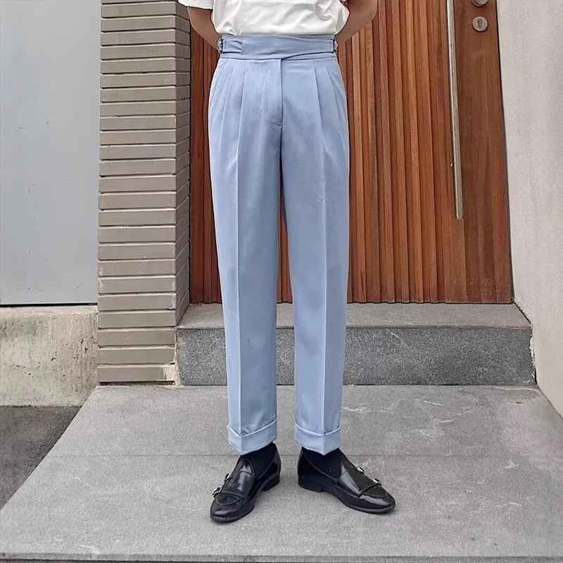 Men's Light Luxury Fitting Well Draped Baggy Suit Pants Casual Button-down Solid Color Straight Premium Elegant Dress Pants