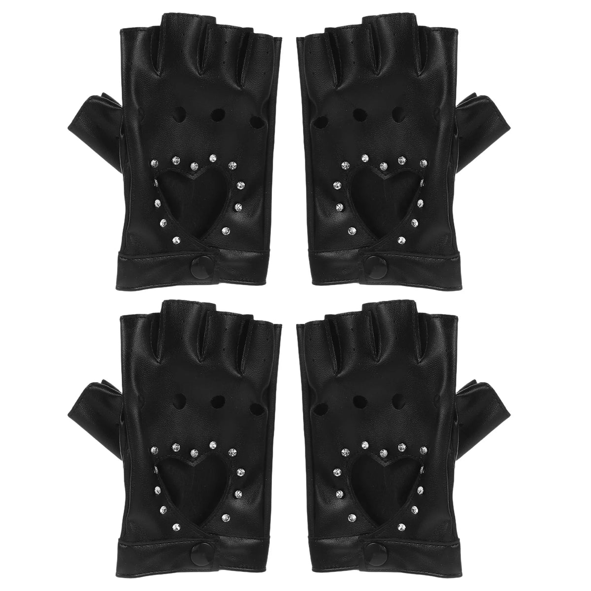 Children Dance Gloves: Kids Fingerless Black Gloves Heart Cutout Sparkly Design Pu Costume For Halloween Party Performance