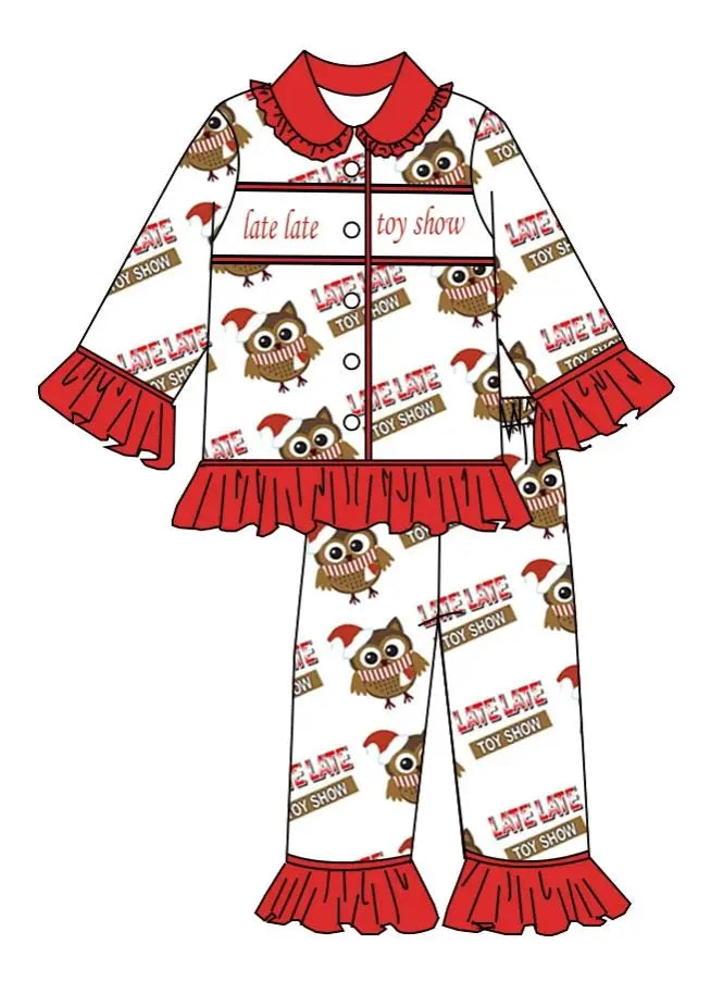 Custom Boutique Children Christmas Pyjamas Set Kids High Quality Frills Girls Boys Pajamas Clothing