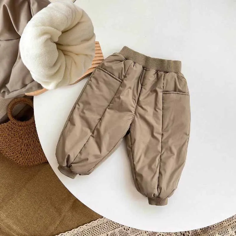 Girls Boys Down Cotton Pants Winter Kids Thick Fleece Warm Trousers Baby Padded Velvet Pants Children Clothes 2-6 Years