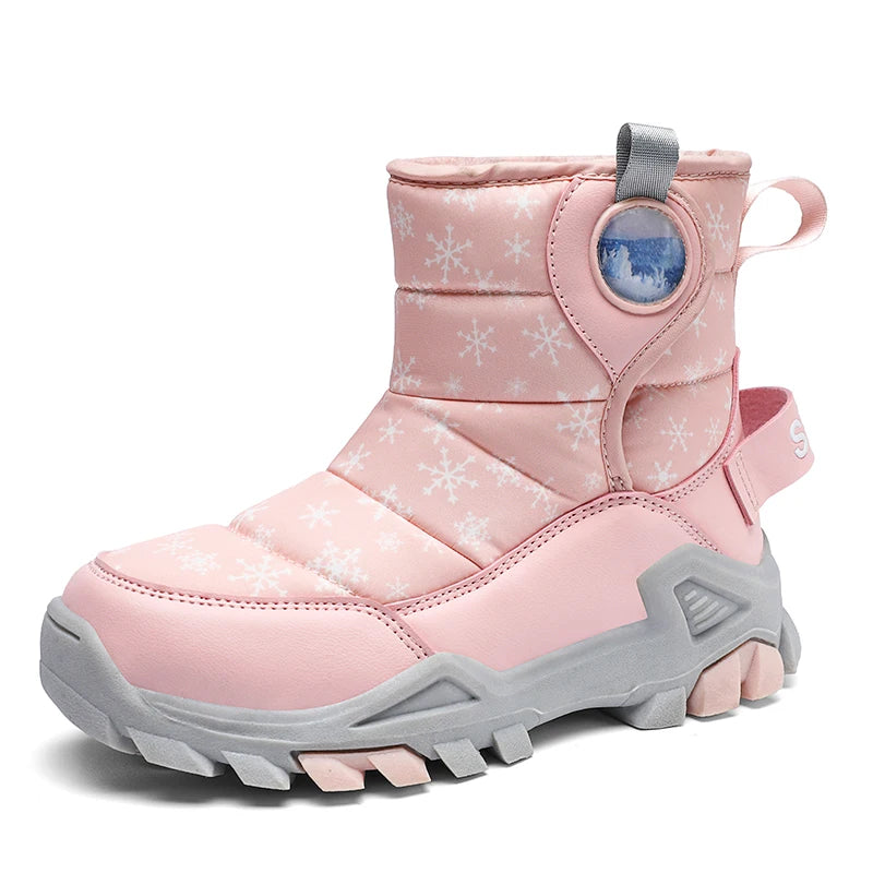 Children Boots for Girls Boys Shoes Winter PU Leather Waterproof Baby Boots Fashion Toddler Kids Shoes Warm Plushr Snow Boots
